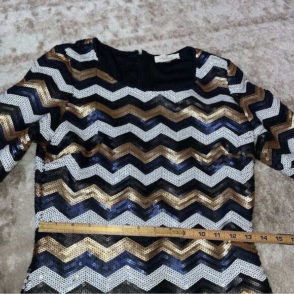 Sugar Lips brand Gold, black & white full sequined chevron print body con dress - Picture 6 of 10
